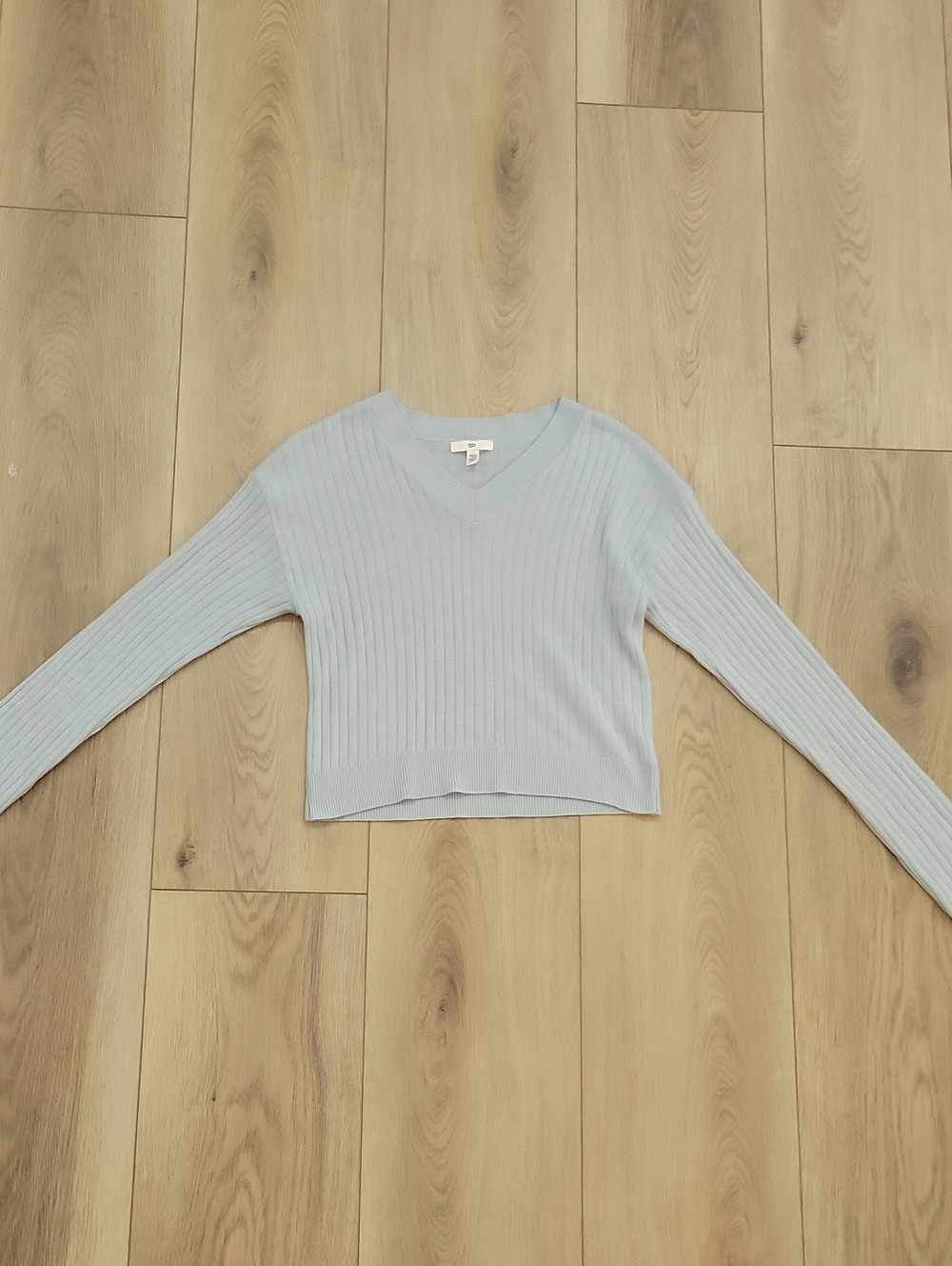 Nordstrom Pale Blue Ribbed V-Neck Sweater